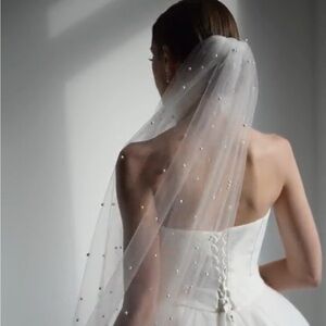 Wedding pearl bridal veil with pearls Cathedral chapel length